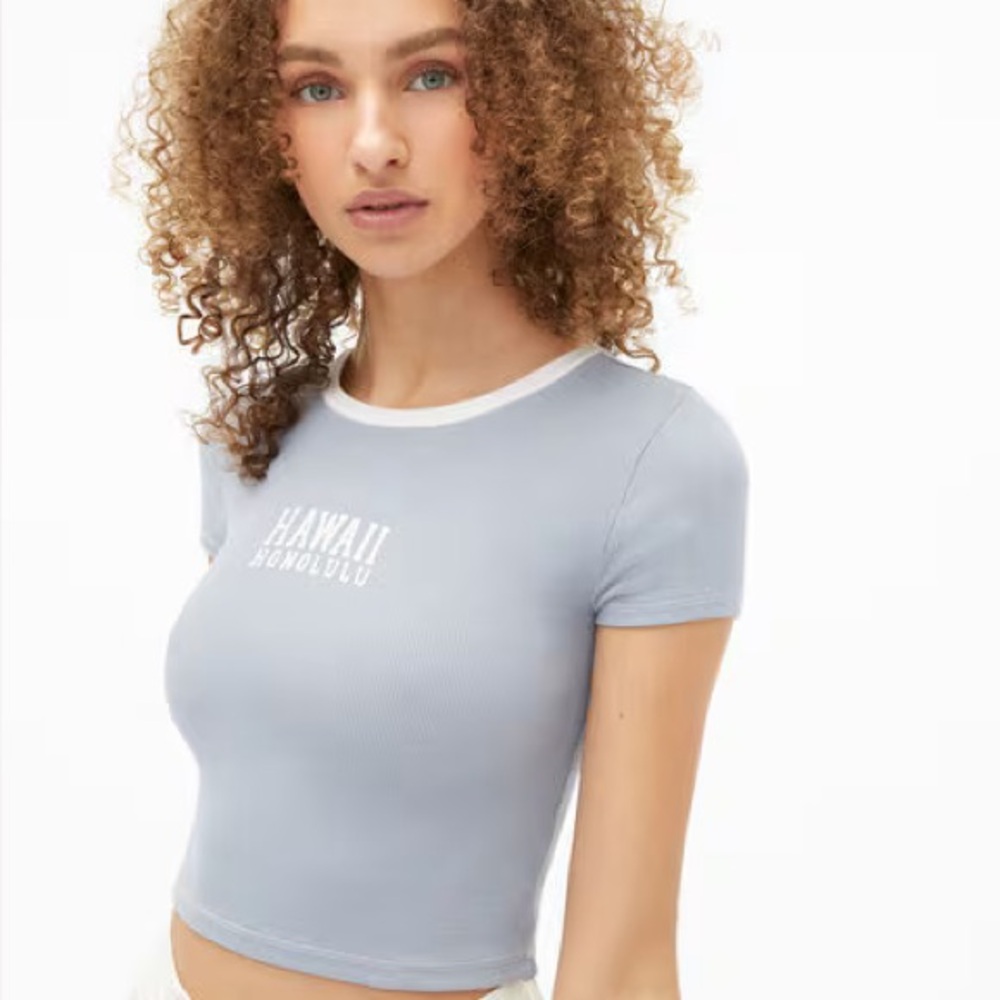 Aeropostale Light Blue Crop Top with White Accents